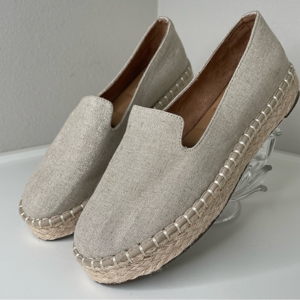 Joie Cara Linen Platform Espadrilles bohemian metallic shimmer boho slip on shoe - Picture 9 of 14